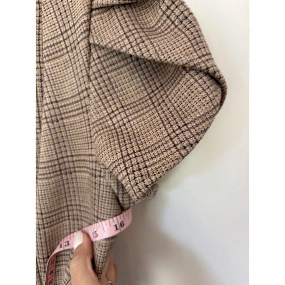 Vtg Calvin Klein Dress 4 Knee Fit & Flare Plaid Check Brown Soft Puff Sleeve - Picture 12 of 14